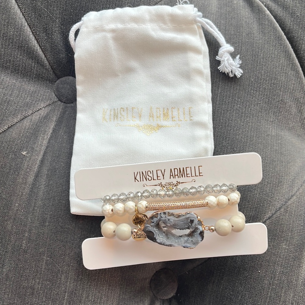 NWT! SALE! Kingsley Armelle Stack Bracelets! Druzy and Cream, gold colors.